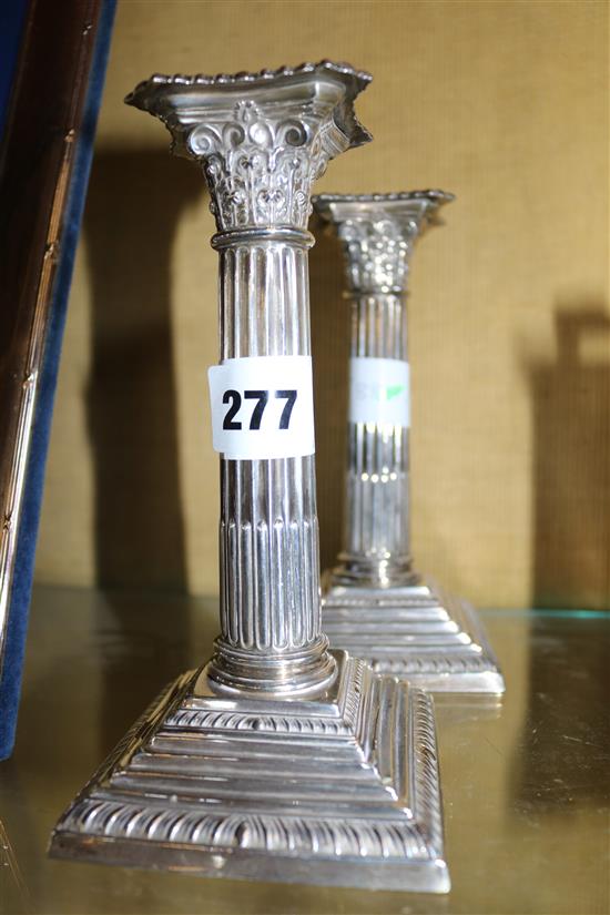 Pair silver column candlesticks